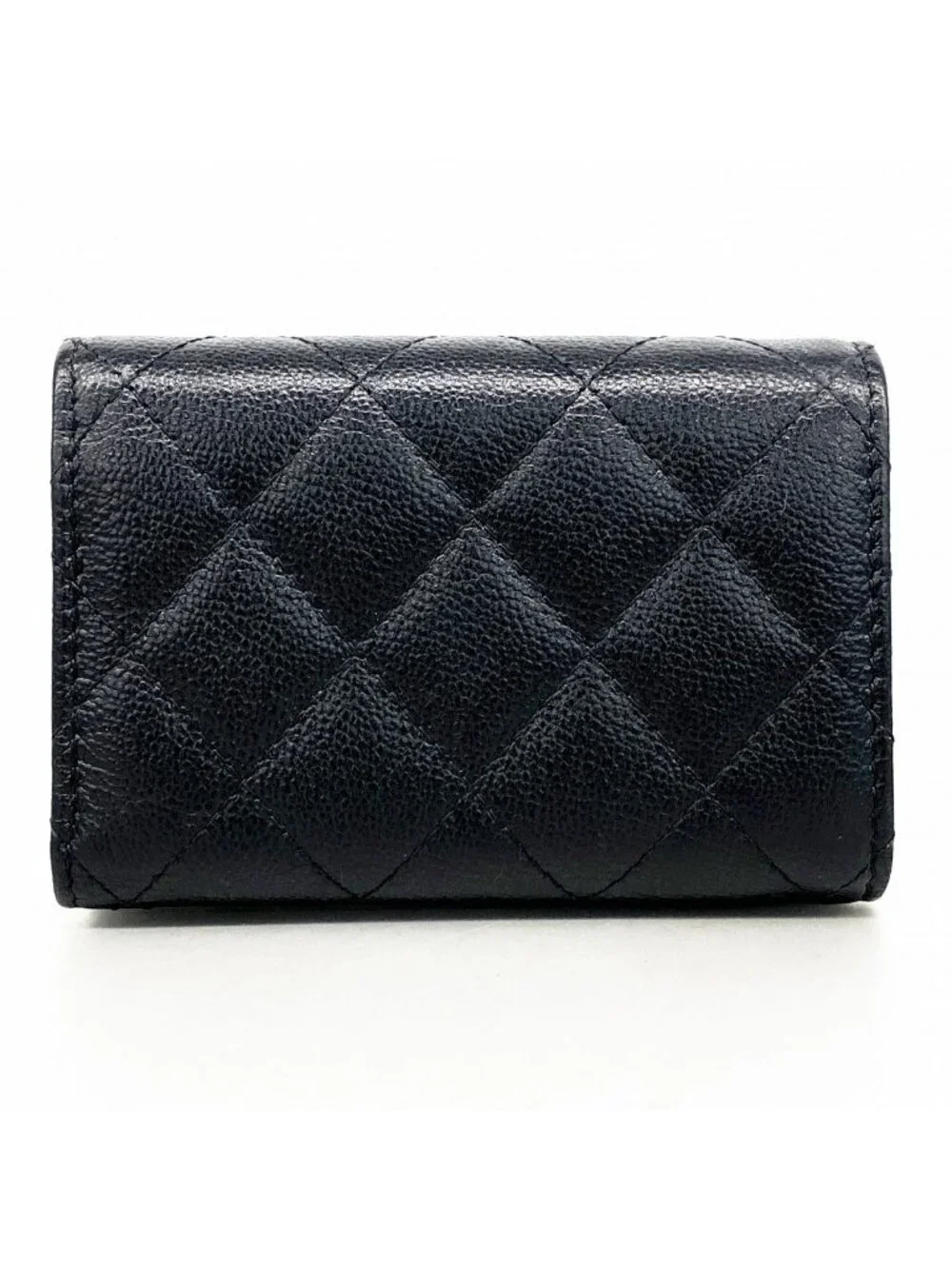 ★SOLD★ Chanel Trifold Wallet Quilted Caviar Leather Black Silver - Picture 7 of 7